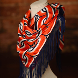Game Day Fringe Square Scarf - Orange and Navy