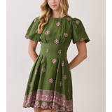 Adeline Border Print Pleated Mini Dress