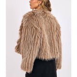 Taupe Ladylike Energy Two Tone Faux Fur Jacket