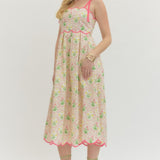 Floral Print Sleeveless Midi Dress - Pink