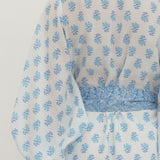 Floral Print 3/4 Sleeve Midi Dress - Ivory Blue