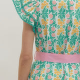 Solid Floral Print Flutter Short Sleeve Mini Dress - Pink