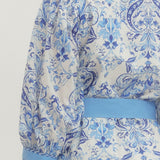 Printed Long Puff Sleeve Mini Dress - Royal