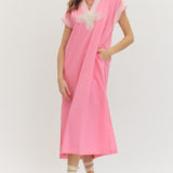 Solid Short Sleeve Midi Dress - Pink