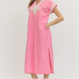 Solid Short Sleeve Midi Dress - Pink