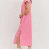 Solid Short Sleeve Midi Dress - Pink