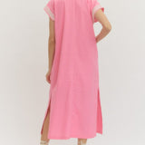 Solid Short Sleeve Midi Dress - Pink