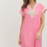 Solid Short Sleeve Midi Dress - Pink