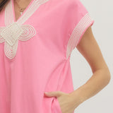 Solid Short Sleeve Midi Dress - Pink