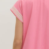 Solid Short Sleeve Midi Dress - Pink