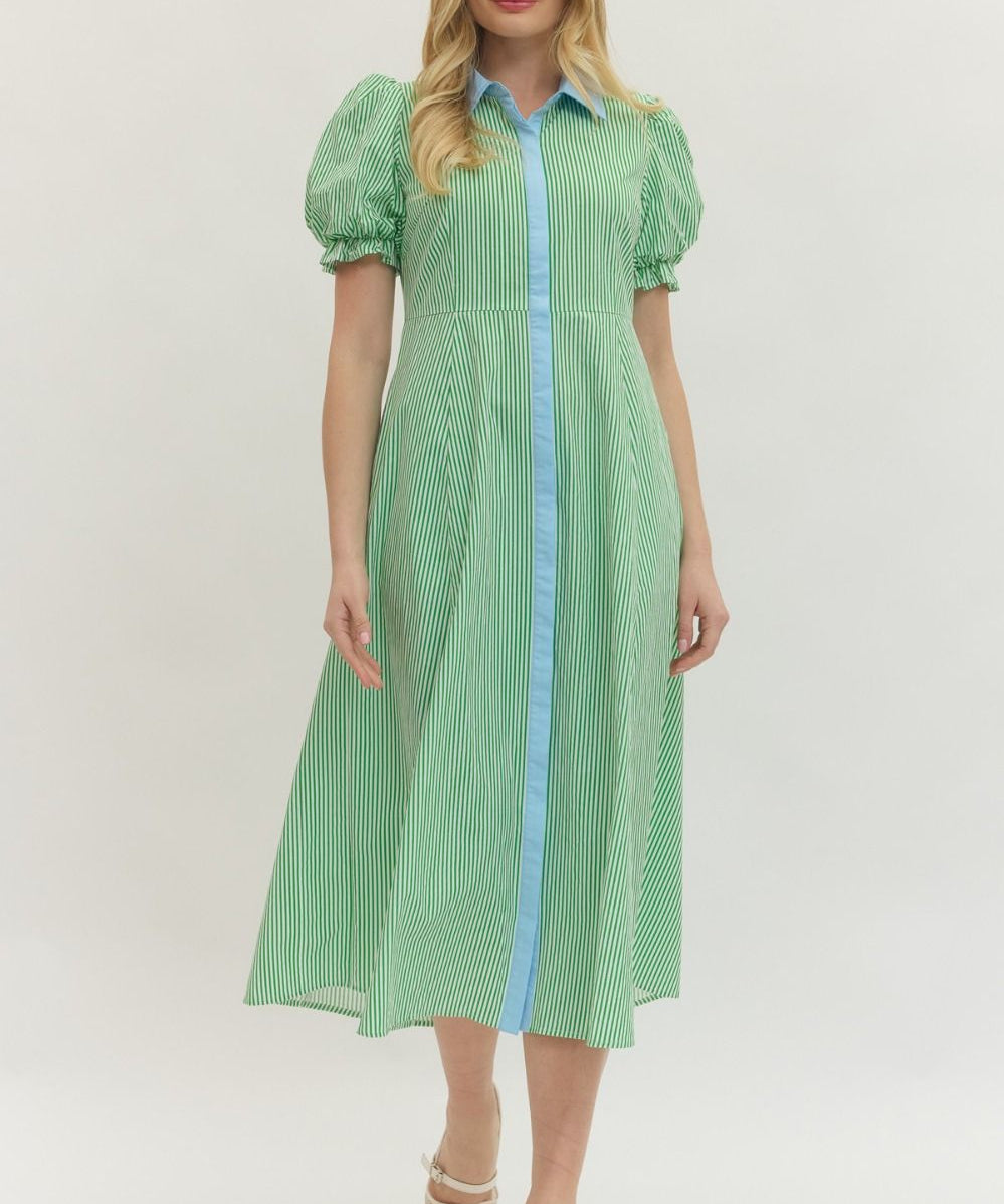 puff sleeve midi dress green Rihoas Short Sleeve Floral Midi Dress
