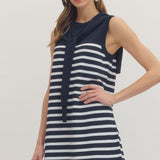 Navy Striped Sleeveless Mini Dress