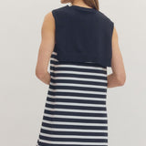 Navy Striped Sleeveless Mini Dress
