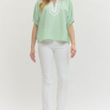 Striped Short Dolman Sleeve Top - Green