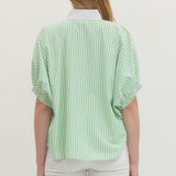 Striped Short Dolman Sleeve Top - Green