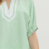 Striped Short Dolman Sleeve Top - Green