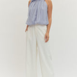 Solid Sleeveless Halter Neck Top - Blue