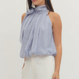 Solid Sleeveless Halter Neck Top - Blue