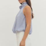 Solid Sleeveless Halter Neck Top - Blue