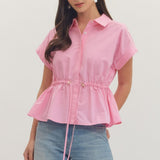 Pink Ruffle Sleeve Peplum Top