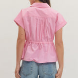 Pink Ruffle Sleeve Peplum Top