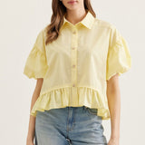 Yellow Puff Sleeve Peplum Top