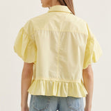 Yellow Puff Sleeve Peplum Top