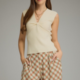 Avery Twist Front Sleeveless Knit Top - Cream