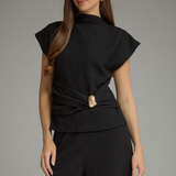 Sloane Black Twist Front Buckle Knit Top