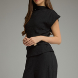 Sloane Black Twist Front Buckle Knit Top