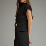 Sloane Black Twist Front Buckle Knit Top