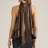 Bronwyn Metallic Bronze Halter Peplum Top