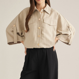 Harper Beige Oversized Button Front Utility Top
