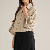 Harper Beige Oversized Button Front Utility Top