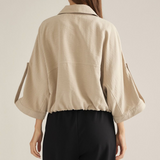 Harper Beige Oversized Button Front Utility Top