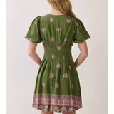 Adeline Border Print Pleated Mini Dress