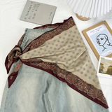 Burgundy Border Floral Print Triangle Bandana Scarf