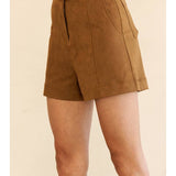 Camel Suede High-Waisted Shorts