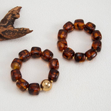 Chunky Beaded Stretch Bracelet - Coffee
