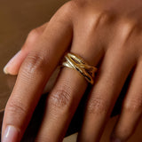 Corlisse 18K Gold Textured Crossover Ring