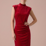 Ruby Velvet Mock Neck Shirred Mini Dress