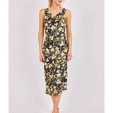 Black Multi Gala Cowl Neck Floral Bias Midi Dress