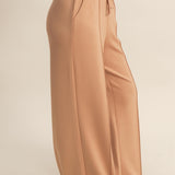 Dark Taupe Double Knit High-waist Pintuck Wide Leg Pants
