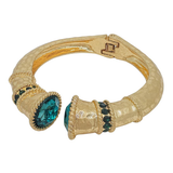 Sloane Worn Gold Hinged Cuff Bracelet with Green Crystal Accents