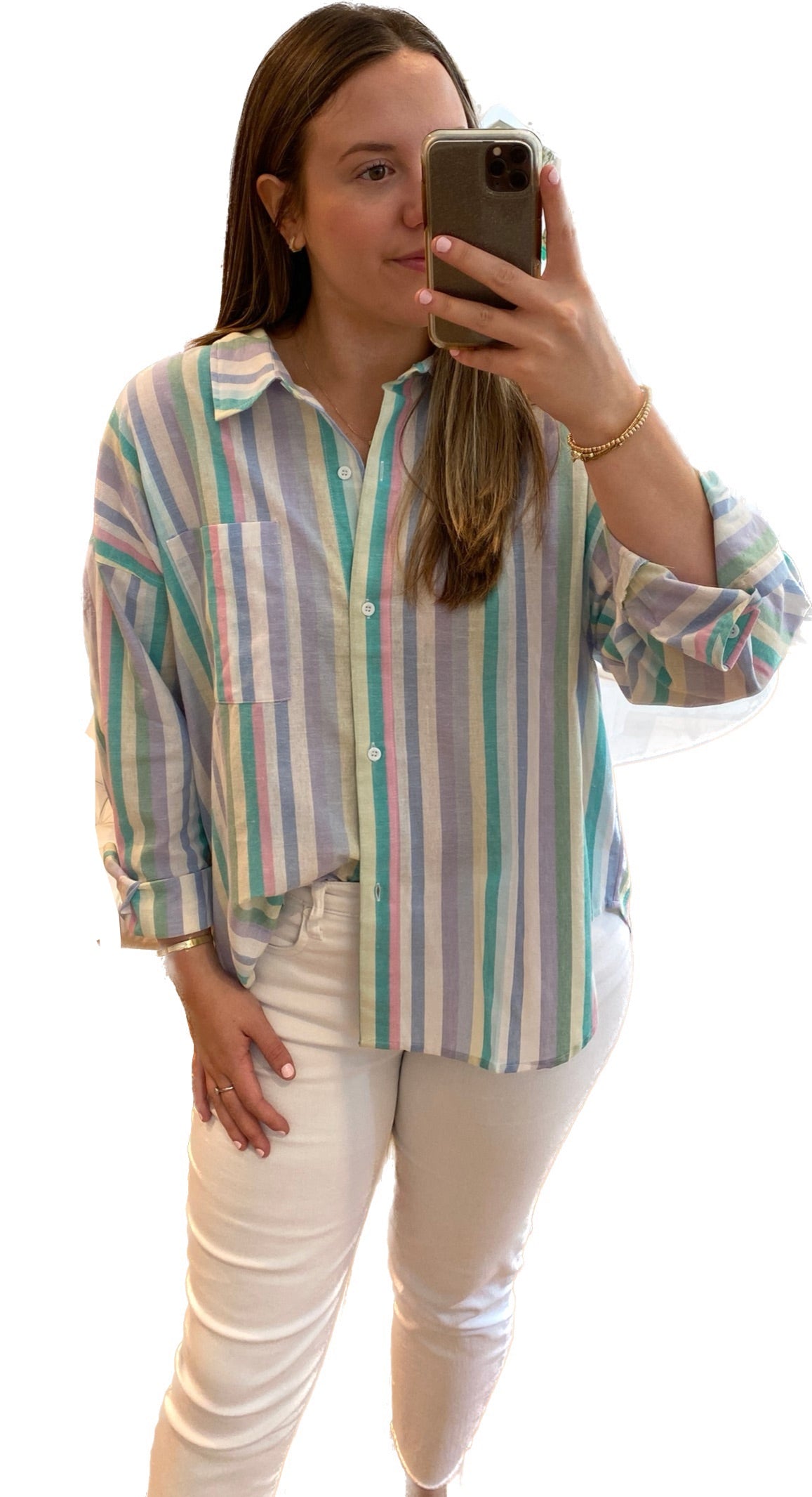Candy Stripe Button Up Top
