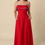 Red Contrast Trim Maxi Dress