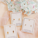 Screwback Stud Earrings - Clara Cross Gold Sparkle
