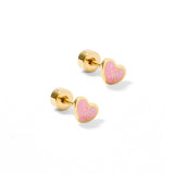 Nora Pink Glitter Heart Screwback Studs