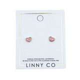 Nora Pink Glitter Heart Screwback Studs