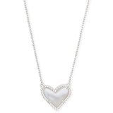 Ari Heart Silver Pendant Necklace in Ivory Mother-of-Pearl